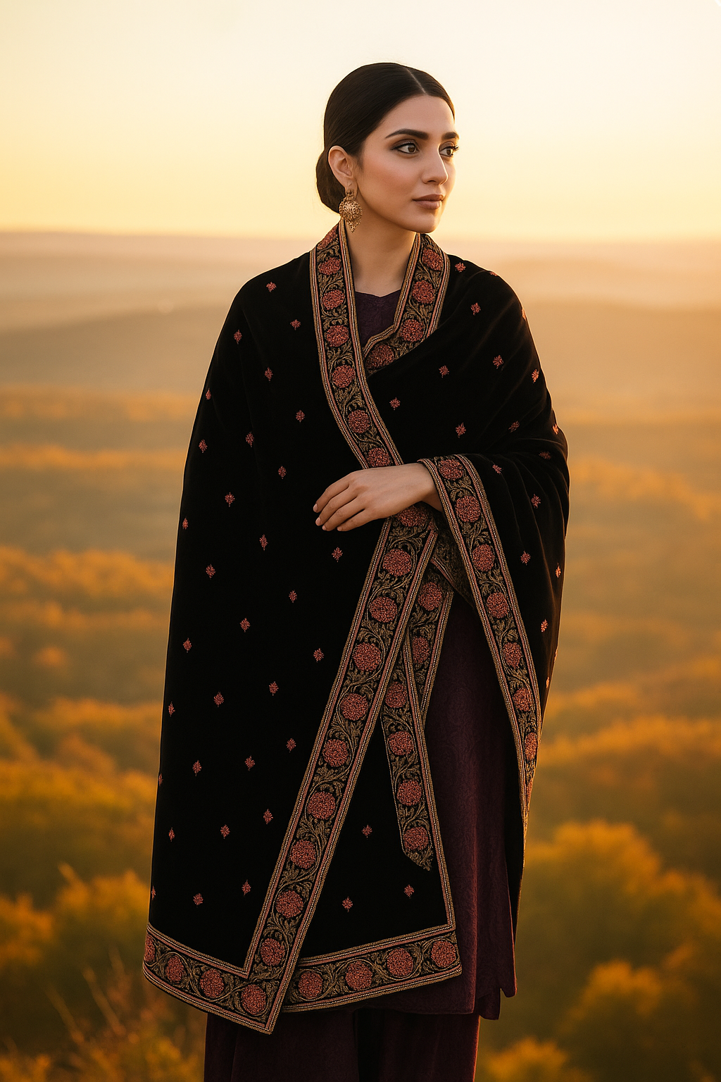 Premium Hand-Embroidered Velvet Shawl – A Touch of Elegance