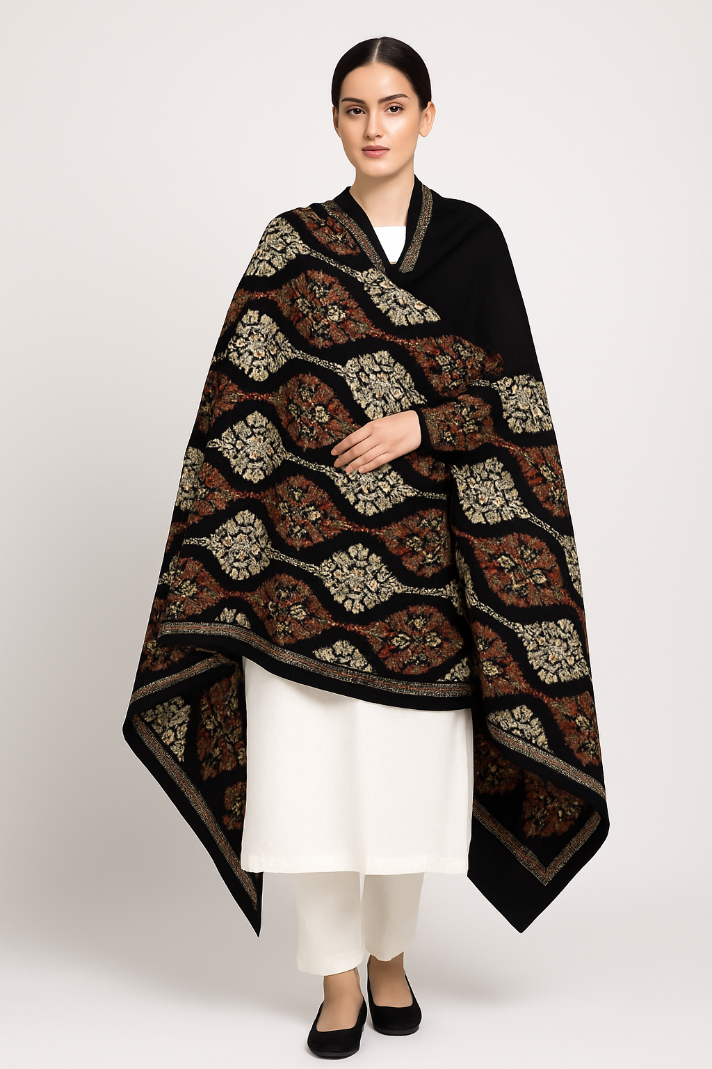 Premium Hand-Embroidered Velvet Shawl – A Touch of Elegance