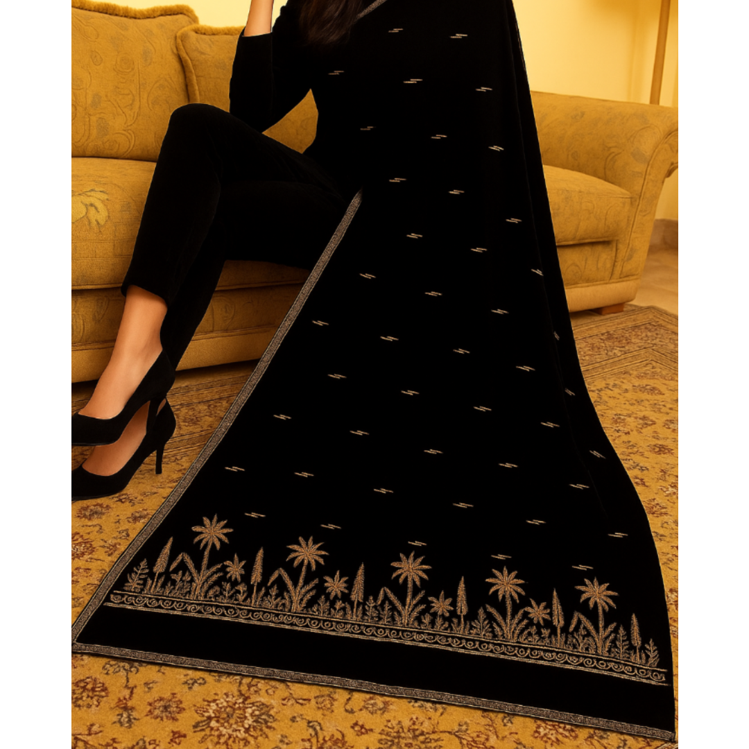 Premium Hand-Embroidered Velvet Shawl – A Touch of Elegance