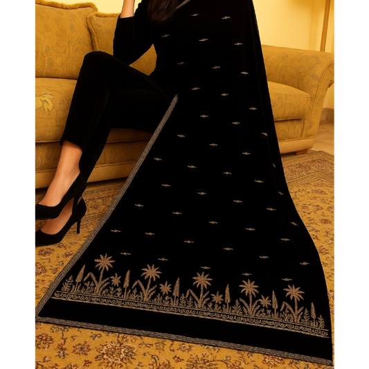Elegant Embroidered Velvet Shawl Ultimate Luxury Design Raat Ki Rani