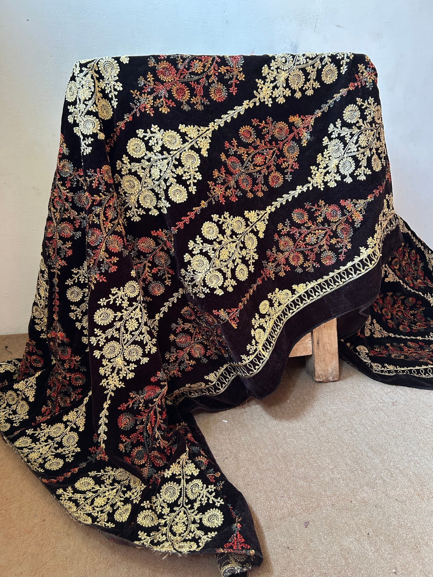 Elegant Embroidered Velvet Shawl Ultimate Luxury Design Walking Queen