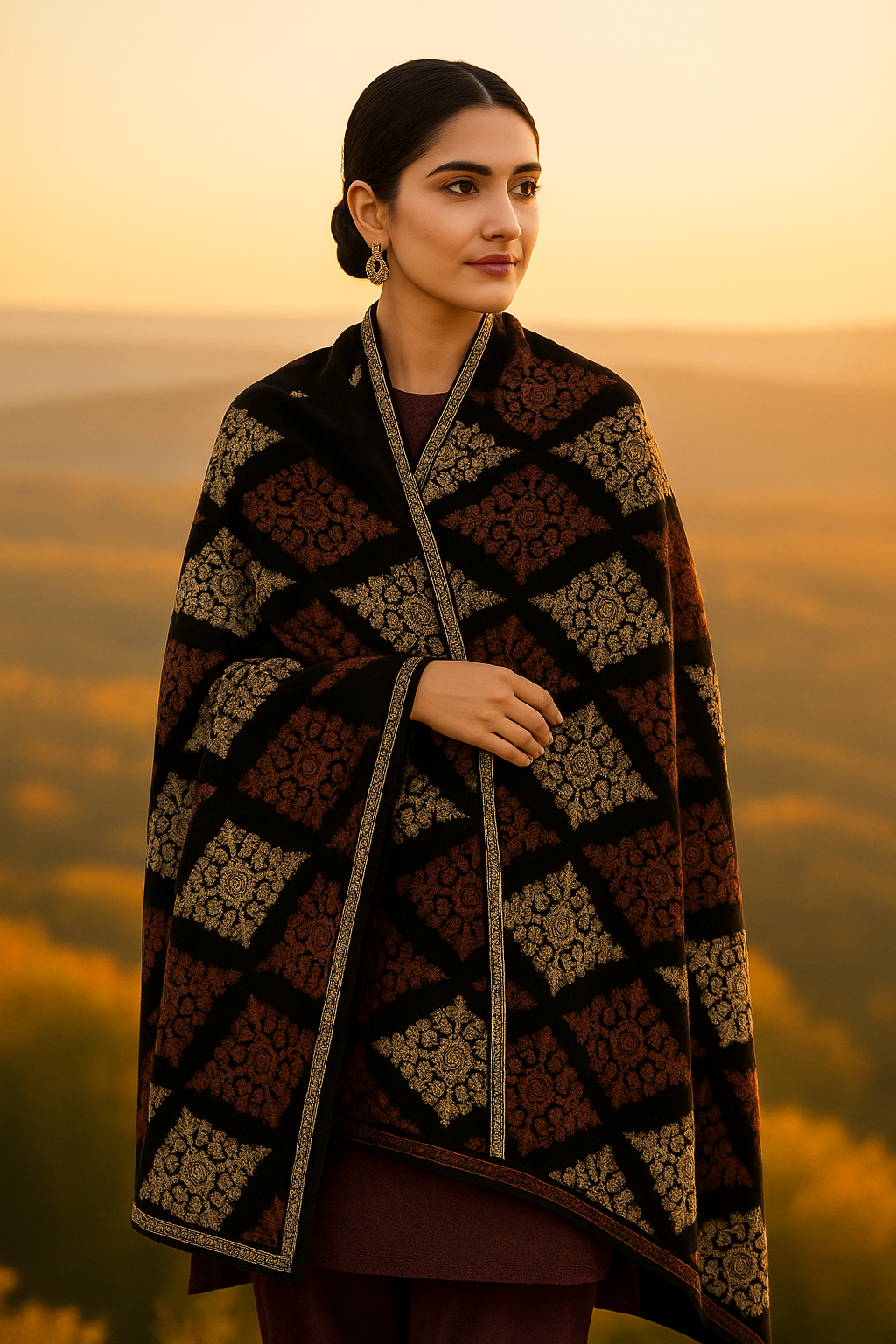 Premium Hand-Embroidered Velvet Shawl – A Touch of Elegance