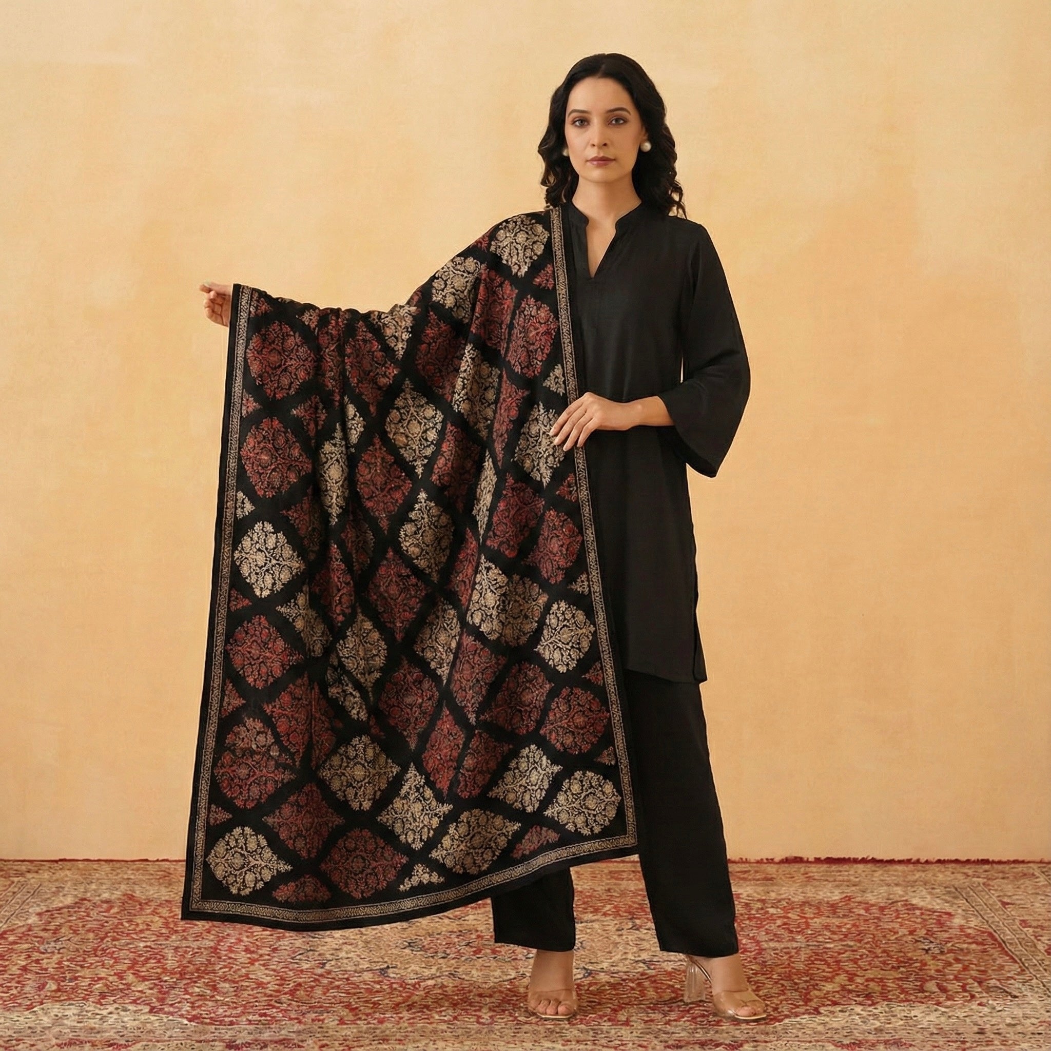 Premium Hand-Embroidered Velvet Shawl – A Touch of Elegance
