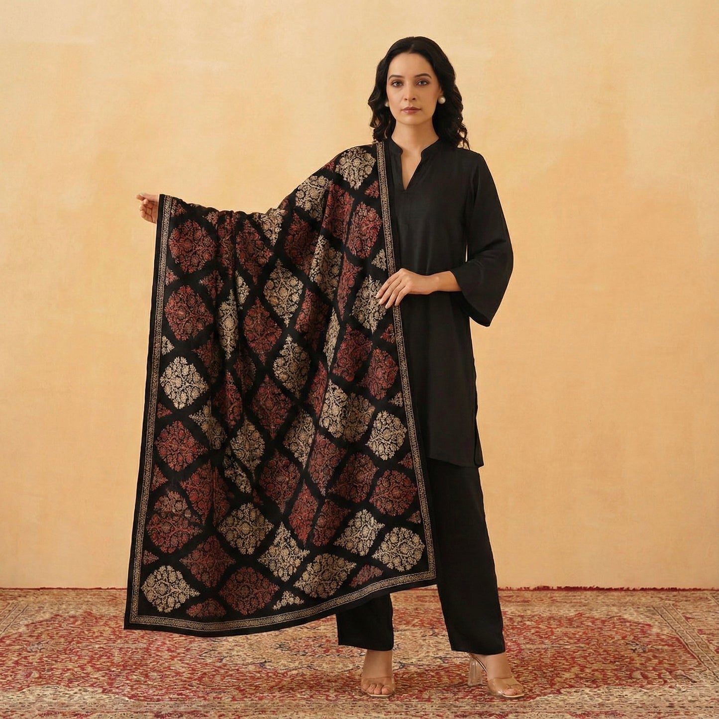 Premium Hand-Embroidered Velvet Shawl – A Touch of Elegance