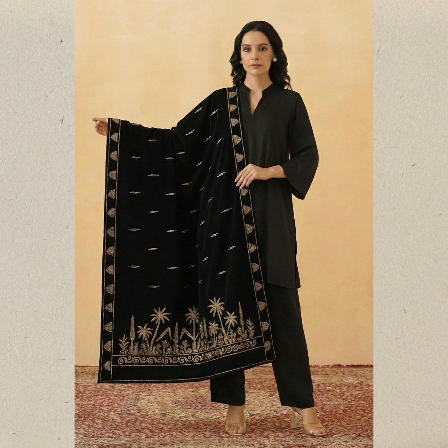 Premium Hand-Embroidered Velvet Shawl – A Touch of Elegance